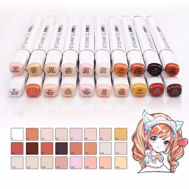 Touchnew 24Colors Skin Color Marker Tones Set Art Markers Pen Artist Dual  Headed Alcohol Based Manga